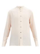 Matchesfashion.com 73 London - Collarless Silk Crepe De Chine Shirt - Mens - Beige