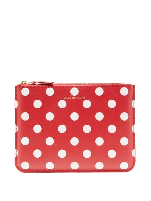 Matchesfashion.com Comme Des Garons Wallet - Polka-dot Leather Pouch - Womens - Red Multi