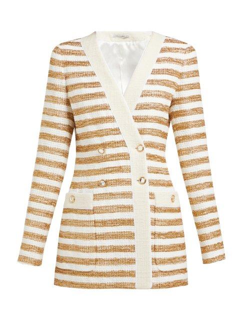 Matchesfashion.com Alessandra Rich - Striped Double Breasted Tweed Jacket - Womens - White Gold