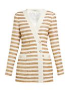 Matchesfashion.com Alessandra Rich - Striped Double Breasted Tweed Jacket - Womens - White Gold