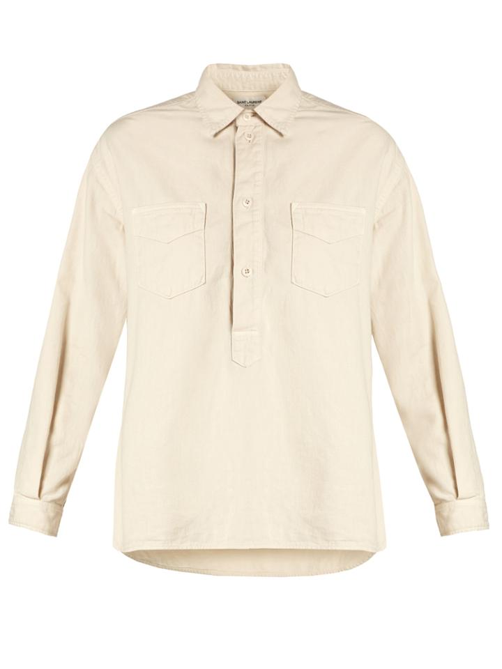 Saint Laurent Point Collar Half-button Shirt