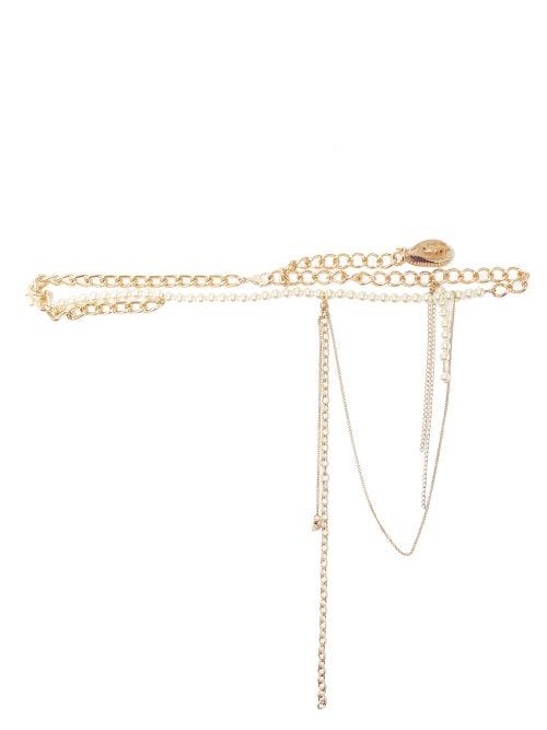 Matchesfashion.com Marine Serre - Faux-pearl And Shell Metal Chain Belt - Womens - Gold