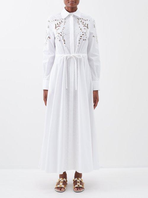 Valentino - Bead-embroidered Guipure-lace Cotton Shirt Dress - Womens - White