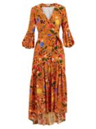 Matchesfashion.com Borgo De Nor - Ingrid Garden Print Silk Dress - Womens - Orange Print