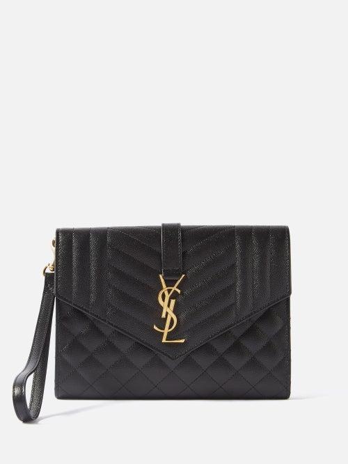 Saint Laurent - Ysl-plaque Quilted Leather Pouch - Womens - Black