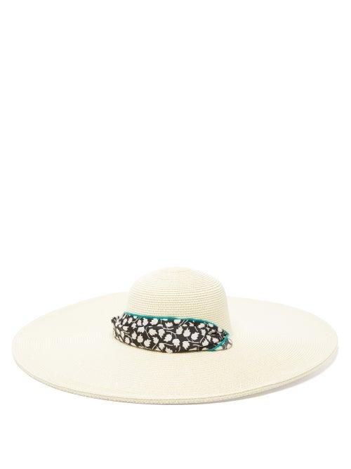 Matchesfashion.com Avenue The Label - Azzurra Floral-ties Straw Hat - Womens - Black And White