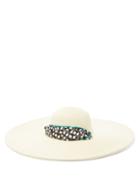 Matchesfashion.com Avenue The Label - Azzurra Floral-ties Straw Hat - Womens - Black And White