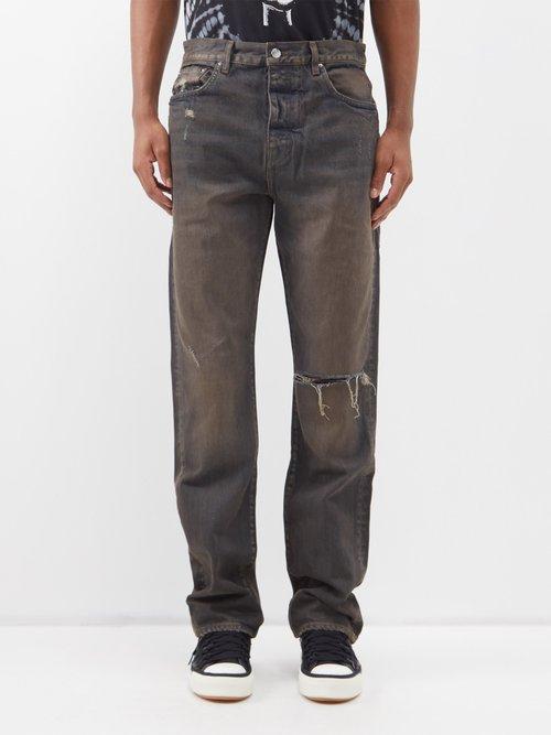 Amiri - Distressed Straight-leg Jeans - Mens - Dark Brown