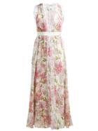 Matchesfashion.com Giambattista Valli - Lace Trimmed Floral Print Silk Crepe De Chine Gown - Womens - Ivory Multi