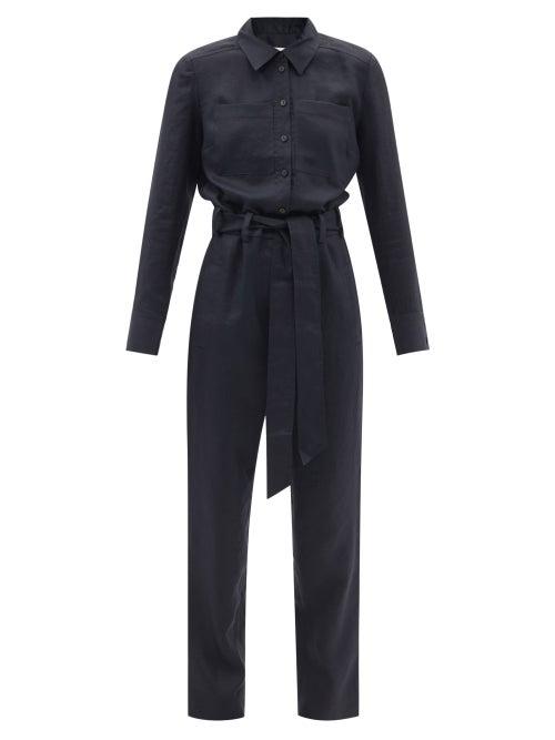 Cefinn - Jensen Belted Crepe Jumpsuit - Womens - Navy