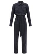 Cefinn - Jensen Belted Crepe Jumpsuit - Womens - Navy