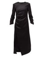 Matchesfashion.com A.w.a.k.e. Mode - Gathered Satin Midi Dress - Womens - Black