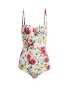 Matchesfashion.com Dolce & Gabbana - Floral Print Balconette Swimsuit - Womens - White Multi