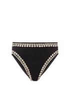 Matchesfashion.com Norma Kamali - Stud-embellished High-cut Bikini Briefs - Womens - Black