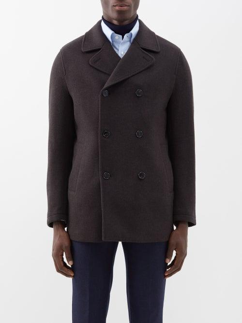 Thom Sweeney - Double-breasted Wool Peacoat - Mens - Dark Brown