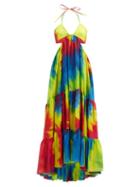 Matchesfashion.com Alexandre Vauthier - Cutout Tie-dye Silk-charmeuse Maxi Dress - Womens - Yellow Multi