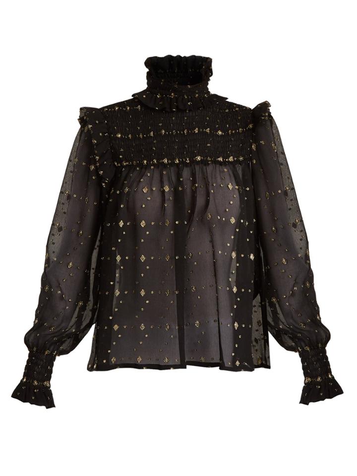 Saint Laurent Frill-trimmed Polka-dot Fil Coup Blouse