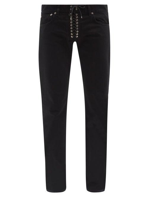 Mens Rtw Ludovic De Saint Sernin - Low-rise Cross-laced Slim-leg Jeans - Mens - Black