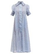 Matchesfashion.com Thierry Colson - Tifenn Geometric Print Cotton Blend Dress - Womens - Blue