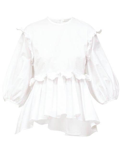 Matchesfashion.com Cecilie Bahnsen - Marie Tie-back Ruffled Poplin Blouse - Womens - White