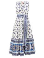 Matchesfashion.com Le Sirenuse, Positano - Evelin Star-print Cotton Midi Dress - Womens - Blue Print