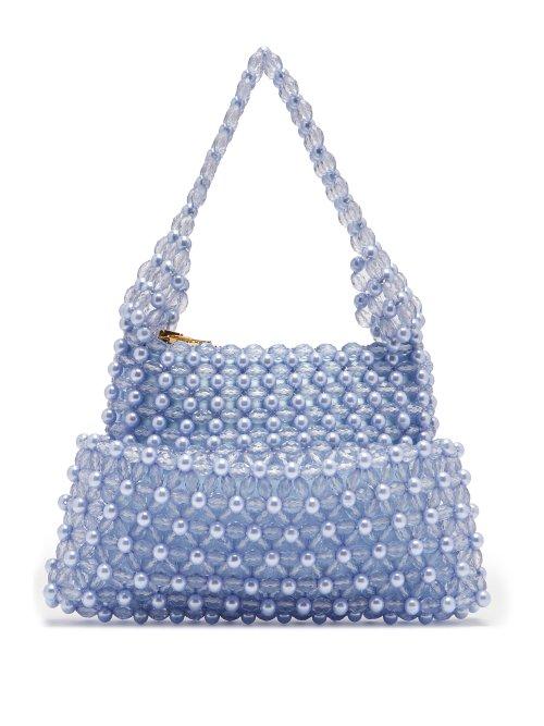 Matchesfashion.com Shrimps - Quinn Faux Pearl And Bead Embellished Clutch - Womens - Blue
