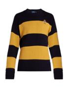 Matchesfashion.com Polo Ralph Lauren - Embroidered Crest Striped Cotton Sweater - Mens - Yellow Multi