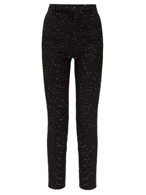 Matchesfashion.com Saint Laurent - High-rise Sequinned Boucl Slim-leg Trousers - Womens - Black Silver