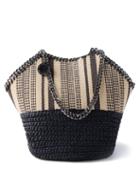 Stella Mccartney - Falabella Medium Striped Raffia Tote Bag - Womens - Black Cream
