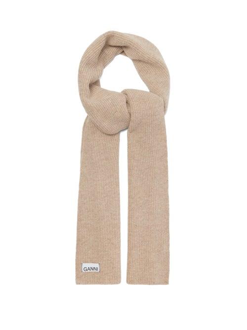 Matchesfashion.com Ganni - Ribbed Wool-blend Scarf - Womens - Beige