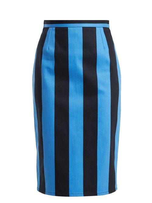 Matchesfashion.com Prada - High Rise Striped Denim Pencil Skirt - Womens - Blue Multi