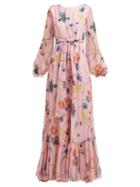 Matchesfashion.com Borgo De Nor - Dianora Floral Print Silk Georgette Maxi Dress - Womens - Pink Print