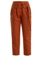 Matchesfashion.com Brunello Cucinelli - Paperbag Waist Straight Leg Cropped Trousers - Womens - Orange