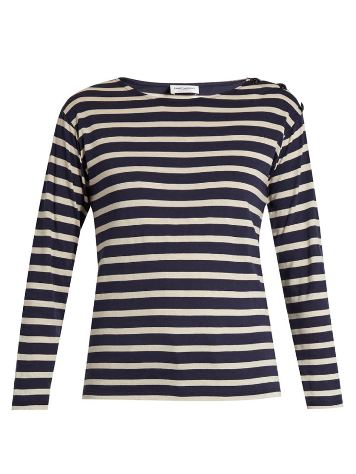 Saint Laurent Button-shoulder Striped Cotton T-shirt