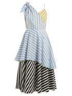 Matchesfashion.com Anna October - Contrast Striped Cotton Dress - Womens - Blue Stripe