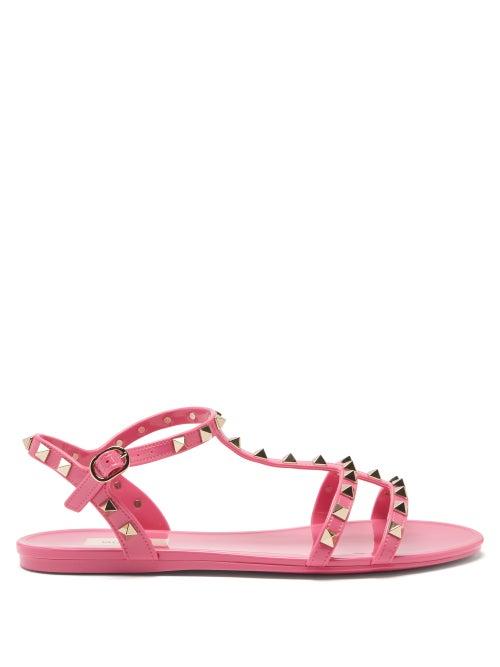 Ladies Shoes Valentino Garavani - Rockstud Jelly Flat Sandals - Womens - Pink