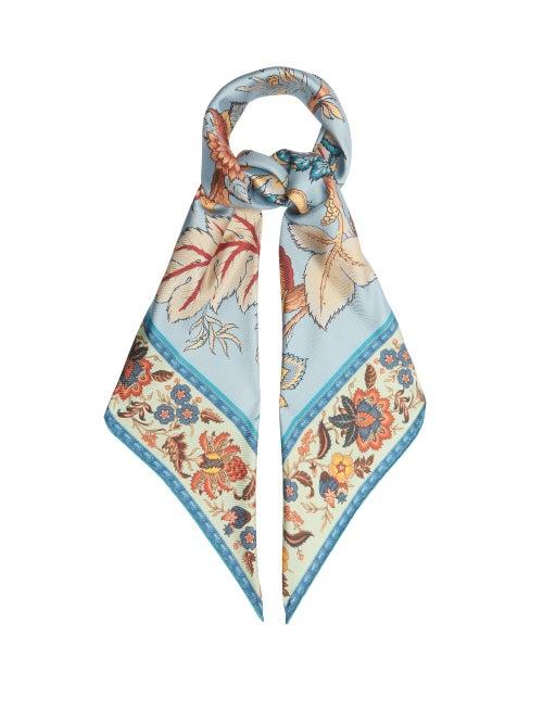 Etro - Jodhpur Floral-print Silk-twill Scarf - Womens - Blue Multi
