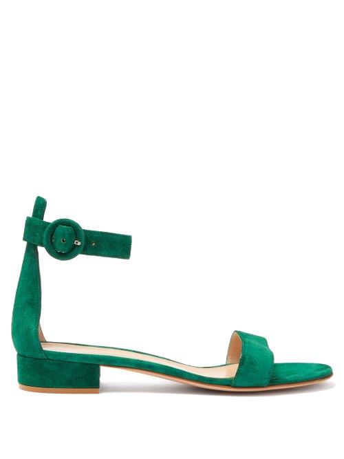 Matchesfashion.com Gianvito Rossi - Portofino 20 Block Heel Suede Sandals - Womens - Dark Green