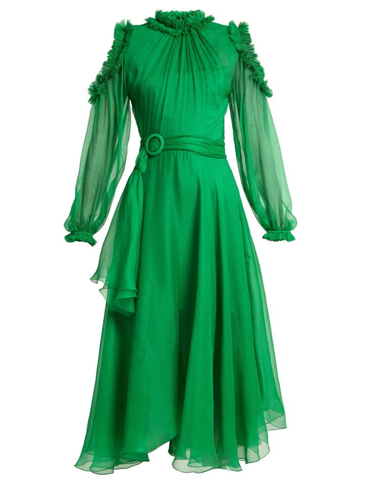 Maria Lucia Hohan Maira Ruffle-trimmed Silk-mousseline Dress