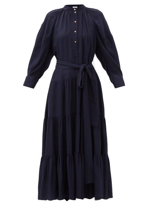 Matchesfashion.com Chlo - Balloon-sleeve Tiered Crepe Dress - Womens - Navy