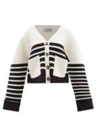 Self-portrait - Striped Rib-knitted Cardigan - Womens - White Black