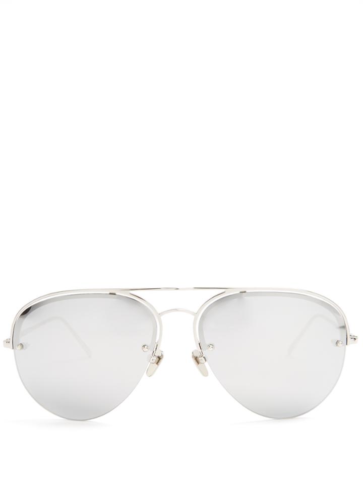 Linda Farrow Mirrored White-gold Plated Aviator Sunglasses