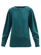 Isabel Marant Toile - Loren Pleated-sleeve Merino Wool-blend Sweater - Womens - Dark Green
