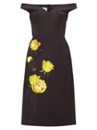 Matchesfashion.com Prada - Off The Shoulder Floral Print Cotton Dress - Womens - Black Print