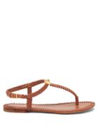 Ladies Shoes Valentino Garavani - Roman Stud Flat Macram-leather Sandals - Womens - Brown