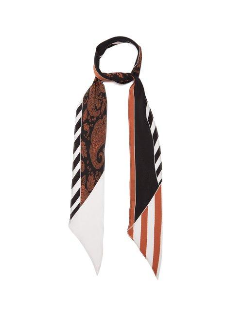 Matchesfashion.com Rockins - Graphic Paisley Print Super Skinny Silk Scarf - Womens - Brown