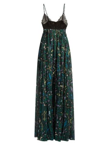 Matchesfashion.com Valentino - Panama Print Cotton And Lace Gown - Womens - Green Multi