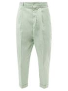 Ami - Single-pleat Cotton Carrot-leg Trousers - Mens - Light Green