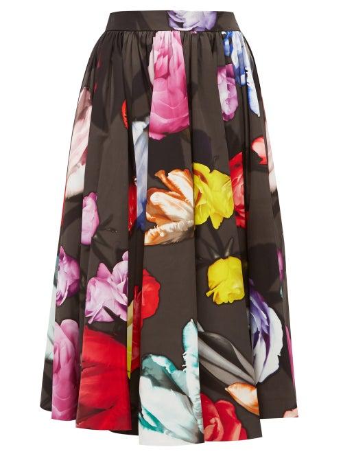 Matchesfashion.com Prada - Floral Print Cotton Poplin Skirt - Womens - Grey Multi