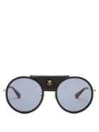 Gucci Round-frame Leather-trimmed Metal Sunglasses